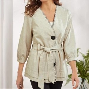 SOFT SURROUNDINGS Linen Blend Maxime Wrap Jacket Natural Neutral Size Large